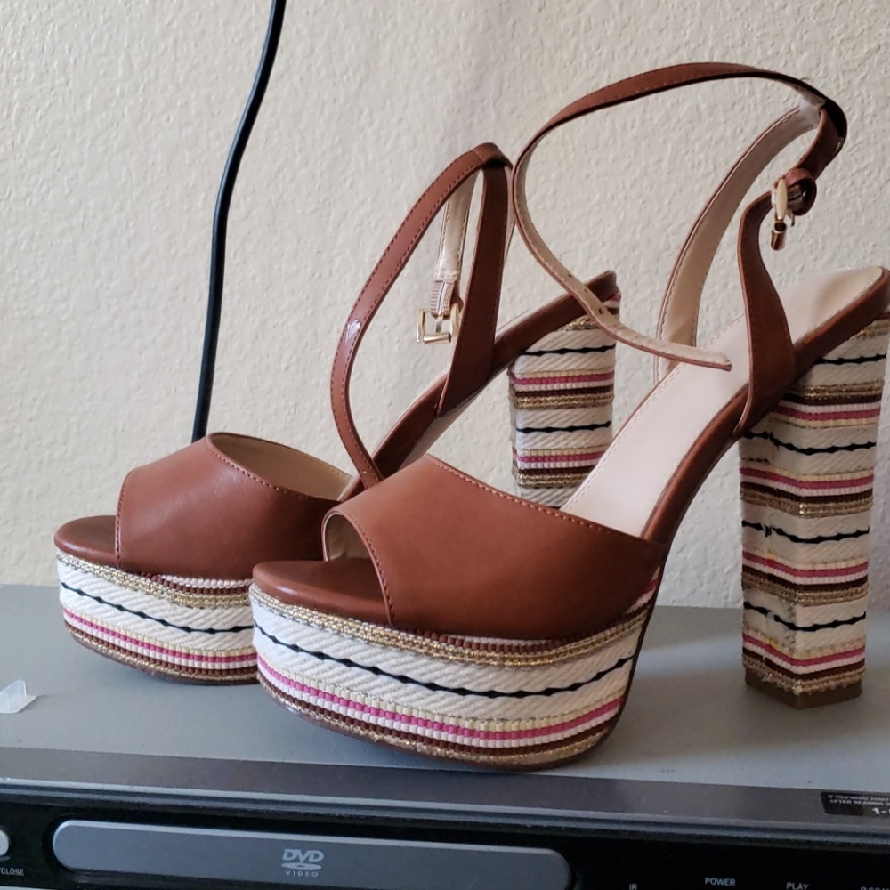 Brown chunky high heels